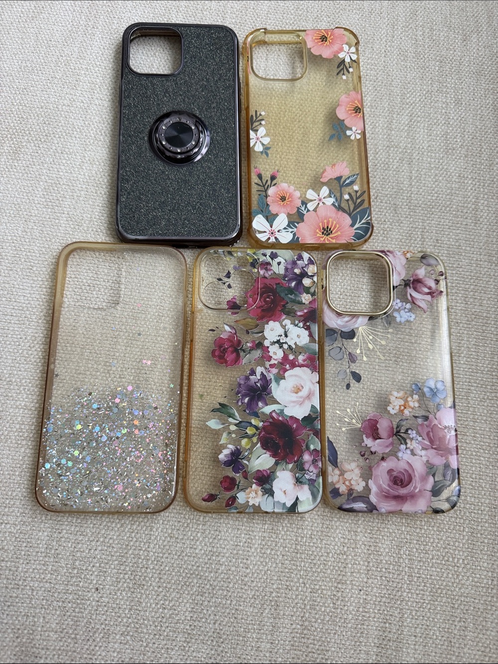 Apple Floral & Glitter iPhone Case Bundle - Black, Pink, Purple, Clear